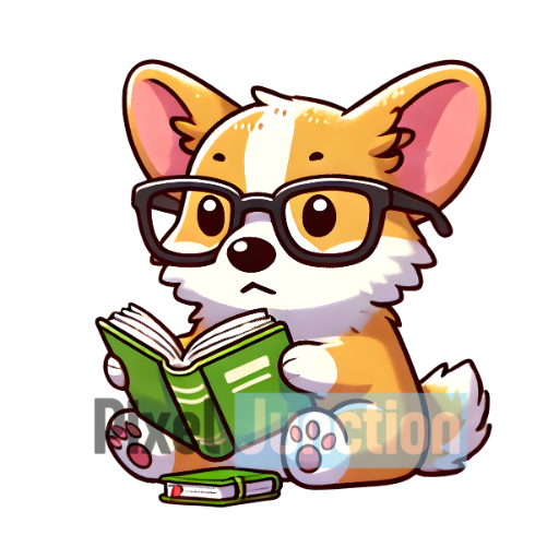 Cute Corgi Puppy With Glasses Reading a Book Clipart
