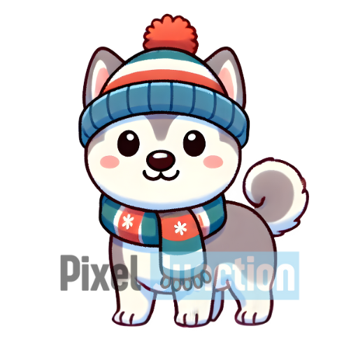 Husky Dog in Winter Scarf and Hat Clipart