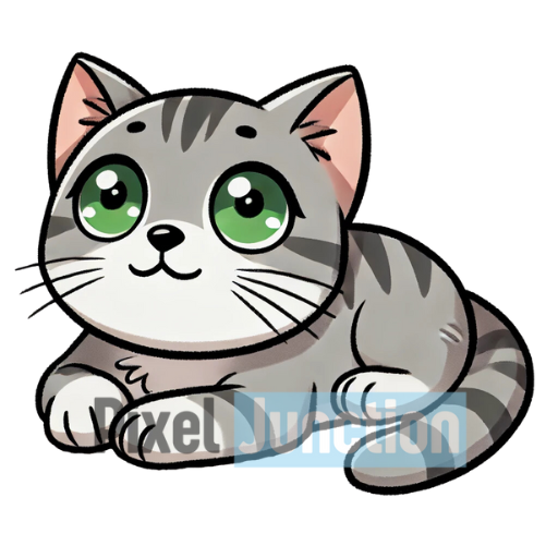 Adorable Green-Eyed Tabby Cat Clipart