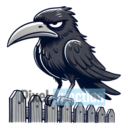 Black Crow Perched on Picket Fence Clipart