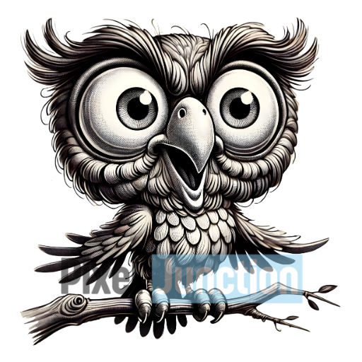 Dramatic Monochrome Owl With Large Eyes Clipart