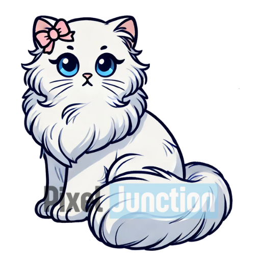 Elegant White Persian Cat With a Pink Bow Clipart