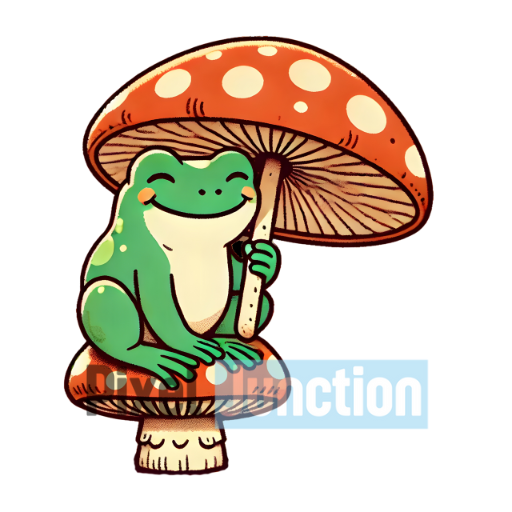 Frog Sitting Under a Mushroom Clipart