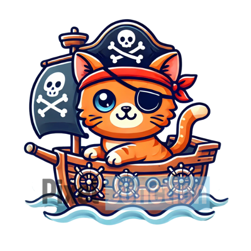 Ginger Cat Dressed as Pirate on Ship Clipart