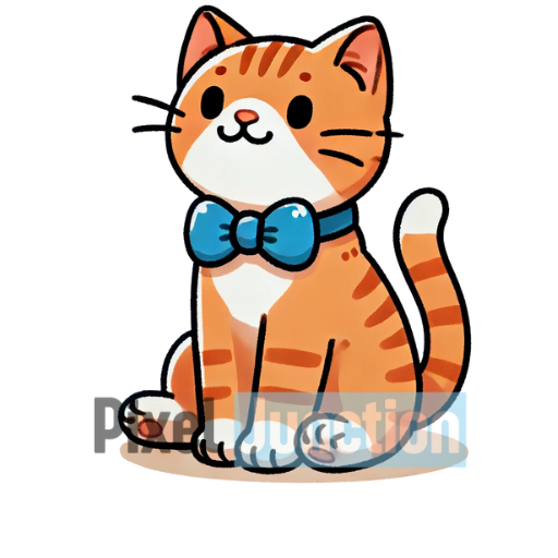 Ginger Tabby Cat With Blue Bow Tie Sitting Clipart