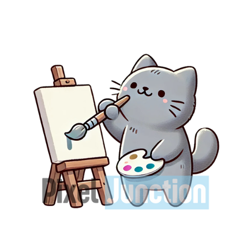 Gray Cat Painting on Canvas Clipart
