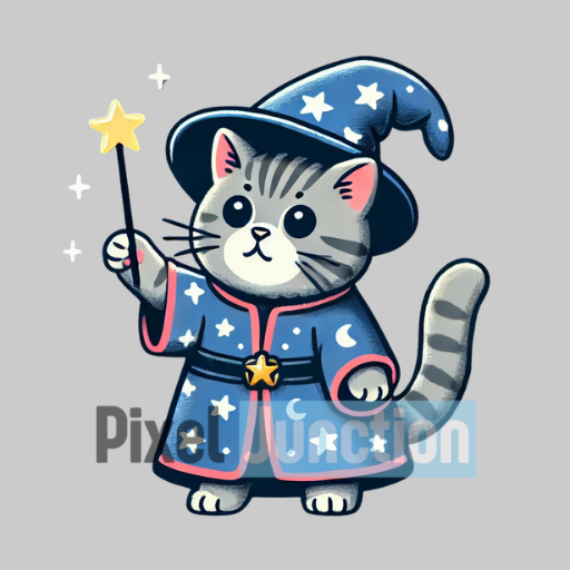 Gray Tabby Cat Dressed as Wizard Clipart