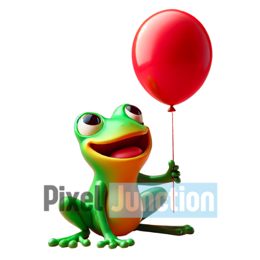 Happy Cartoon Frog Holding a Red Balloon Clipart