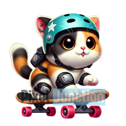 Kitten on Skateboard With Helmet and Pads Clipart