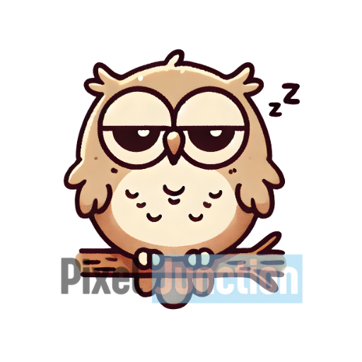 Sleepy Brown Owl on Branch Clipart
